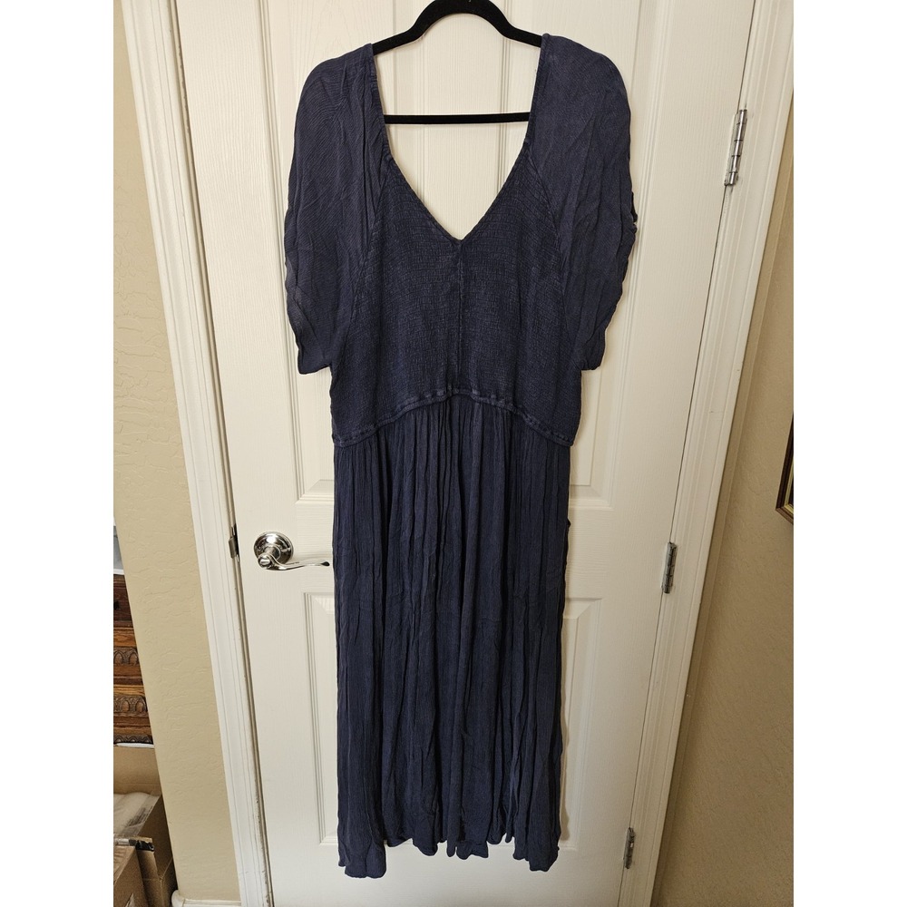 Torrid Blue Smocked Top Short Sleeve Side Pockets Gauze Midi Dress, Plus Sz. 4X - Picture 10 of 12